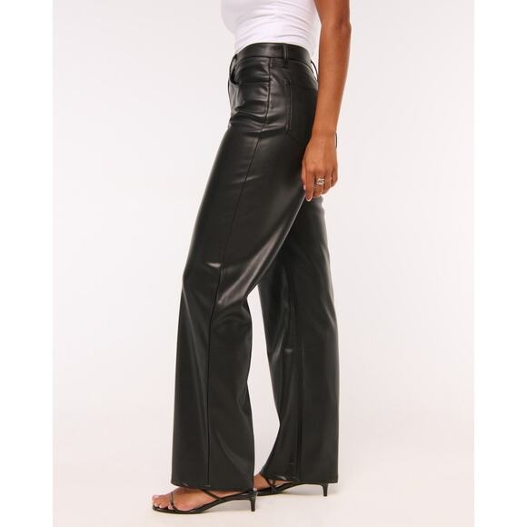 Abercrombie & Fitch Black Vegan Leather Curve Love High Rise 90s Pants Size 12 - Picture 2 of 6